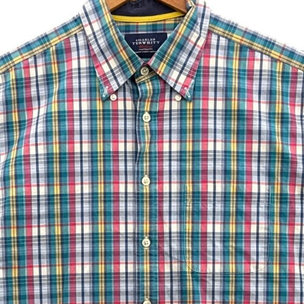 Charles Tyrwhitt Spring Preppy Plaid Button Up Dress Shirt Men Large
